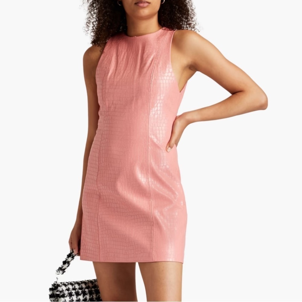 Alice + Olivia Daven Croc Embossed Faux Leather Mini Dress Pink